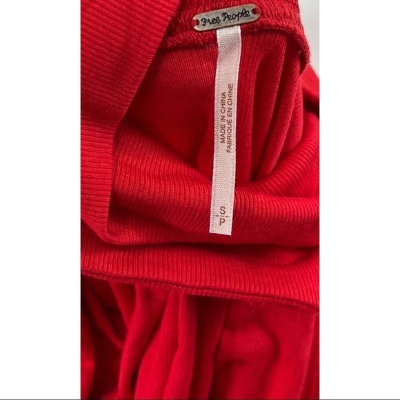 Free People Womens Sz S Red Choker Collar Turtleneck Swing Tunic Top Blouse - Picture 7 of 8